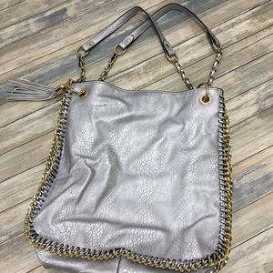 Mary Kay silver leather & gold chain Bag